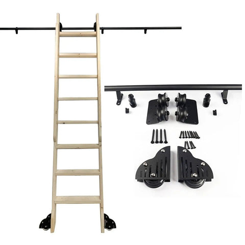 13 Foot Sliding Barn Door Hardware Kit With Rolling Ladder Track System No Ladder Round Tube Wheels And Extension Rail
