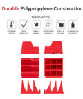 Red components of 15-Tool Modular Wrench Organizer Set, 1-Tab and 3-Tab Configs, Compact Customizable Tool Organization, Patent Pending Design.
