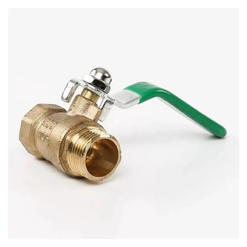 No Sweat 1/2 Inch Brass Ball Valve Male To Female Quick Turn Swivel Handle dripping free shut off pipe fitting with green handle.