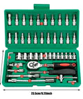 46-Piece 1/4 Inch Go-To Mechanic Tool Set for Auto Repair and Home DIY Projects with hex bit sockets and ratchet wrench.
