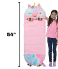 Rainbow Unicorn 2-In-1 Pillow and Sleep Sack, Cozy Nap Buddy for Travel and Sleepovers, Lightweight 54x20 Play Pillow with girl