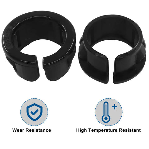 60 Pack Three Quarter Inch Opened Snap Bushings For Cable Grommets OSB 19 Nylon Black Durable Shield Against Cable Abrasion In Demanding Environments And Easy Cable Management, two black nylon bushings