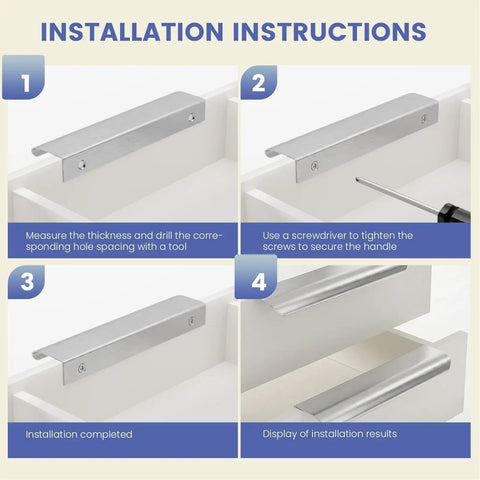 Installation guide showing how to install Brushed Nickel Cabinet Pulls 25 Pack 5 Inch Finger Pulls For Cabinets And Drawers Edge Pulls.