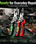 4 In 1 Wire Stripping Pliers With Built In Voltage Tester Foldable Your Go To Electrician Tool For Stripping Cutting Crimping Twisting And Testing Wires Heavy Duty Wire Cutters For Circuit Repair And DIY Electrical Work, green and red