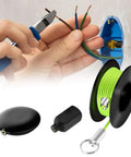 Magnetic Wire Puller Set With Fish Tape System For Fast Cable Routing Inside Walls And Outdoor Projects Cable Puller Tool Keeps Wires Safe Easy Run And Pull Kit For DIY Home Upgrades, with green line and wall outlet