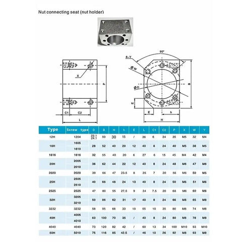 Heavy Duty 1000mm SFU1605 C5 Grade Ballscrew Kit With Nut Housing And Coupler detailed specification drawing and dimensions.