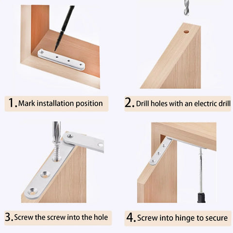 4 Piece Stainless Steel 360 Degree Rotating Concealed Door Hinges installation steps for cabinets and drawers