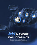 Centron Lite Baitcasting Fishing Reel Combo 7 Foot Medium Heavy Left Handed Two Piece With IM6 Graphite Blank Lightweight Sensitive Build Stainless Steel Guides White Finish featuring 5+1 Maxidur ball bearings for smooth retrieve.