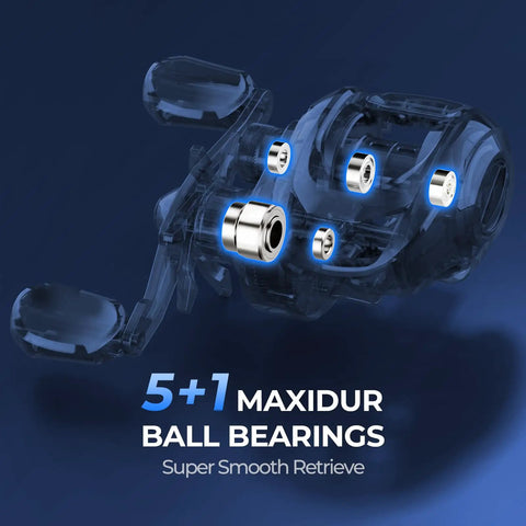 Centron Lite Baitcasting Fishing Reel Combo 7 Foot Medium Heavy Left Handed Two Piece With IM6 Graphite Blank Lightweight Sensitive Build Stainless Steel Guides White Finish featuring 5+1 Maxidur ball bearings for smooth retrieve.