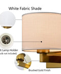 Hot Gold Brass Wall Sconces Set Of Two Drum Shade Mid Century Modern Lighting with white fabric shade and E26 holder