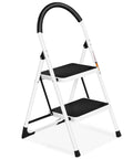 Two Step Folding Ladder With Extra Wide Anti Slip Pedals And Handgrip, Lightweight Steel, Handles Up To 330 Lbs, Grab And Go Portable
