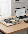 Gold Desk Paper Organizer Tray With Big Capacity For Letters, Mail, Files And Magazines Metal Letter Tray File Holder on office desktop