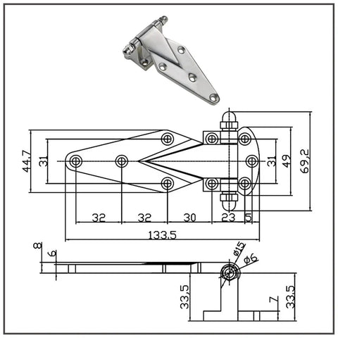 Heavy Duty 304 Stainless Steel Hinge For Freezer Refrigerator And Oven Doors Industrial Automation Gear dimensions and design illustration