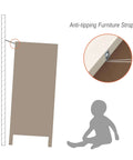 Anti-tipping furniture straps illustration for Farmhouse All In One Entertainment Center For 65 Inch TVs with sliding barn doors.