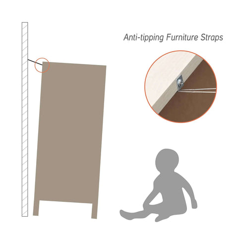 Anti-tipping furniture straps illustration for Farmhouse All In One Entertainment Center For 65 Inch TVs with sliding barn doors.