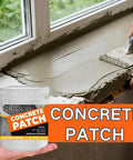 Heavy Duty Concrete Patch Powder And Rapid Set Cement Crack Filler Sealant For Driveways Patios Sidewalks applied on window ledge.