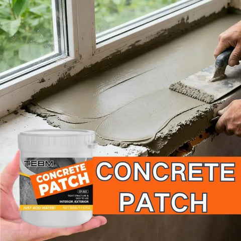 Heavy Duty Concrete Patch Powder And Rapid Set Cement Crack Filler Sealant For Driveways Patios Sidewalks applied on window ledge.