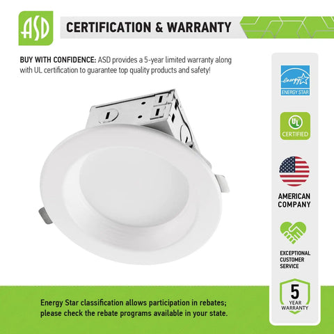 12 Pack 4 Inch LED Recessed Lights With Integrated Junction Box, 10W 695LM, Selectable 2700K-5000K, Dimmable, UL Listed, Energy Star