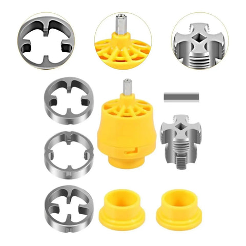 Heavy Duty PVC Pipe Threader Kit With Quick Cut Tool For DIY Plumbing Repairs And Professional Installations, yellow and steel