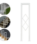 Rock Solid U Shaped Stair Handrail Featuring A Knockout Diamond Pattern Design And Smooth Baked Polish Finish Built Tough To Handle Heavy Loads Safely Indoors At Home, displayed in multiple home settings.