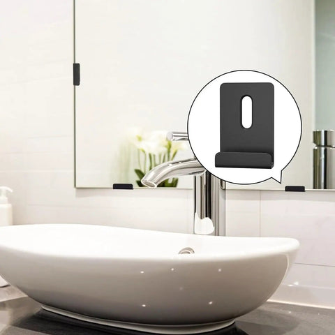 Bathroom setup showing Easy Install Glass Wall Mount Clamps With Screws For A Beefy Grip And Secure Hold Rustproof And Waterproof Glass Clamps