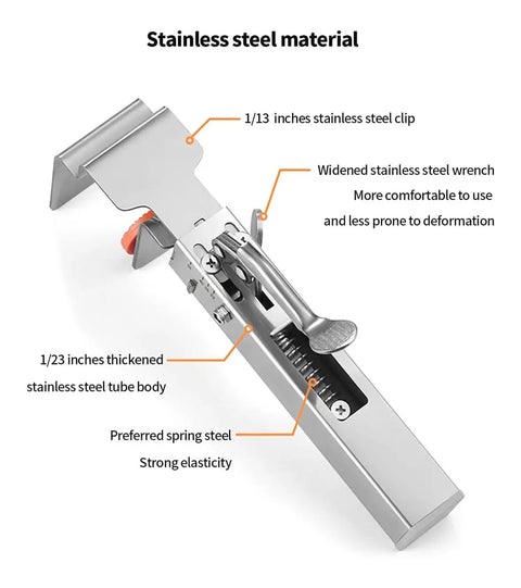 Adjustable Drawer Front Installation Clamps Featuring Hella Secure Grip And Quick Lock Design with stainless steel clip and wrench.