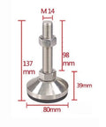 Heavy Duty Adjustable Leveling Feet Four Pack Thickened Steel Straightener Base With Threaded Height Dial Quick Setup For Uneven Grounds And Hella Solid Machine Support with measurements.