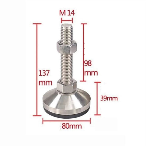 Heavy Duty Adjustable Leveling Feet Four Pack Thickened Steel Straightener Base With Threaded Height Dial Quick Setup For Uneven Grounds And Hella Solid Machine Support with measurements.