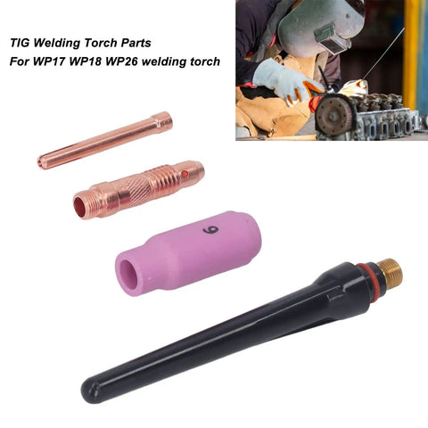 Solid Tig Welding Accessories Kit With Ceramic Nozzle Electrode Collet And Back Connector Perfect Swap For 17 18 26 Series Machines, TIG torch parts and accessories.