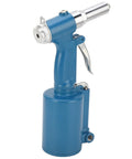 Heavy Duty Automated Pneumatic Rivet Kit With Air Hydraulic System For Fast One Step Riveting On Industrial Assembly Jobs And Auto Repair Shops That Actually Deliver Reliable Tight Locks Every Single Time. blue metal pneumatic rivet tool with trigger handle