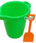 Green bucket and orange shovel from Six Pack Kids Beach Buckets And Shovels Set For Outdoor Summer Fun 7 Inch Large Sand Pails