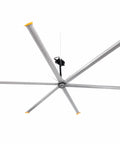287 Inch Industrial Ceiling Fan Heavy Duty Workhorse With 6 Aluminum Blades, suspended from ceiling for large area ventilation.