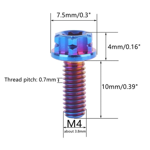 Set Of 4 Titanium Torx Head Flange Bolts M4 10mm 15mm 20mm Burnt Blue For Motorcycle And Bicycle Ultra Lightweight High Strength Hardware