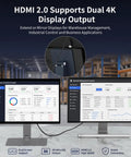 Dual 4K screens displaying warehouse and barcode management on Sleek 15.6 Inch All In One Touchscreen Desktop PC With FHD Display And Win 11