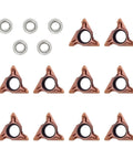 Ten Pack Hella Durable Carbide Chamfering Tool Bits For Pneumatic Mini Bevelers Plus Lathe Turning Inserts displayed in a grid arrangement.