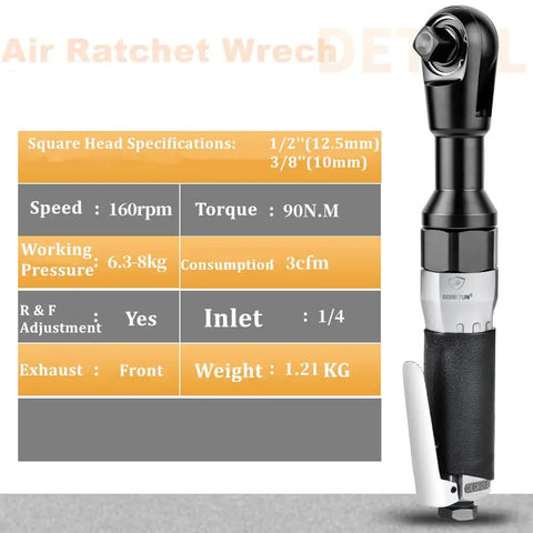 Three Eighths Inch Pneumatic Ratchet Wrench Beefy Heavy Duty Tool For Auto Shop Seventy Foot Pounds Of Torque One Hundred Sixty RPM