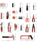 102 Piece Home Basic Tool Kit For DIYers Essential Household Tool Set with chrome plated carbon steel wrenches and hand tools.