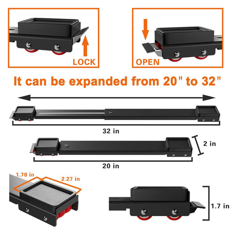 Heavy Duty Appliance Rollers Extendable From 20 To 32 Inches For Easy Move Of Washing Machines Dryers Refrigerators And Big Furniture size details