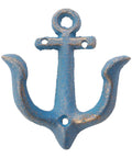 Vintage Rustic Cast Iron Nautical Anchor Wall Hooks Built Tough Real Heavy Duty Coat And Bath Towel Hanger With Quick Install Screws For Household Spaces in weathered sky blue finish.
