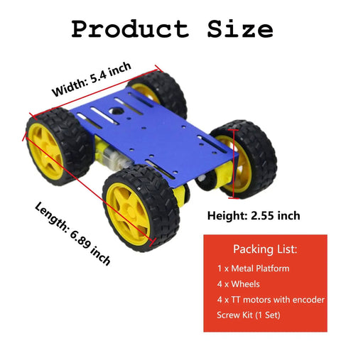 Four Wheel Drive Robot Car Chassis Kit With Metal Frame And Four TT Encoder DC Motors For Arduino Raspberry Pi Microbit DIY
