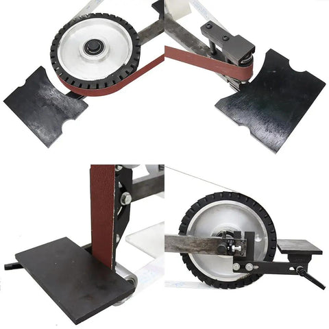Close-up of Tough As Nails Belt Sander And Knife Grinder showing adjustable base and copper motor setup.