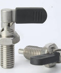 Heavy Duty L Handle Indexing Plunger With Fine Thread M12 Lock Nut And Spring Loaded Thumb Screw For Zero Slack Jigs Cnc Machines And Shop Fixtures Black showing steel body and spring-loaded design.