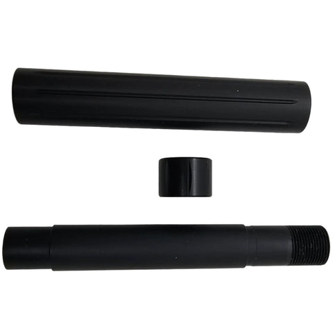 2-Piece Tuning Barrel Kit For T4E HDP50 High-Performance Upgrade with Thread Protector, black components laid out
