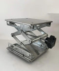 Front view: Amazon stainless steel lab jack scissor stand platform, 8x8 in, adjustable lift with screw knob