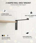 Z Shaped Carbon Steel Wall Bracket For Floating Shelves Beefy Heavy Duty Black Mounting Bracket side view with wooden shelf