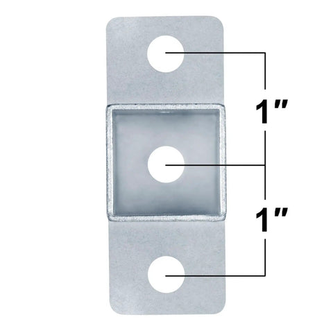 Eight Pack 1 Inch Square Post Flange Base Heavy Duty Steel Bracket For Deck Railing And Fence Mounts offers a close-up view of the zinc-coated steel mount design.