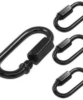M3.5 Black Quick Link Chain Connector Set, heavy duty one-eighth inch link, metal carabiner screws, durable alloy, corrosion resistant, pack of 4