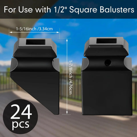 24 Pack Iron Baluster Shoes For One Half Inch Square Railings, Flat Stair Shoes With Screws, Satin Black Finish