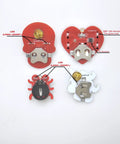DIY Soldering Practice Kit For Beginners PCB Board Brooch Decoration With Skeleton Unicorn Heart And Insect Shapes Hands On Learning Project Great Gift For Students And Hobbyists GK1026 showing four PCB shapes with LED instructions.