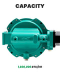 Side view of Watflow LP-Gas two-stage propane regulator with back-mount, teal finish, 3/4 in NPT ports.